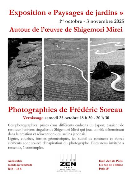 affiche de l'expo "paysages de jardins" au dojo Zen de Paris